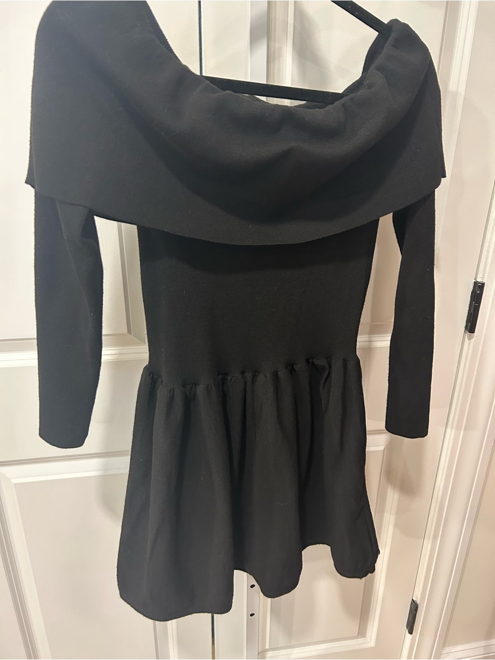 Black Off-Shoulder Long Sleeve Mini Dress - Picture 2 of 2